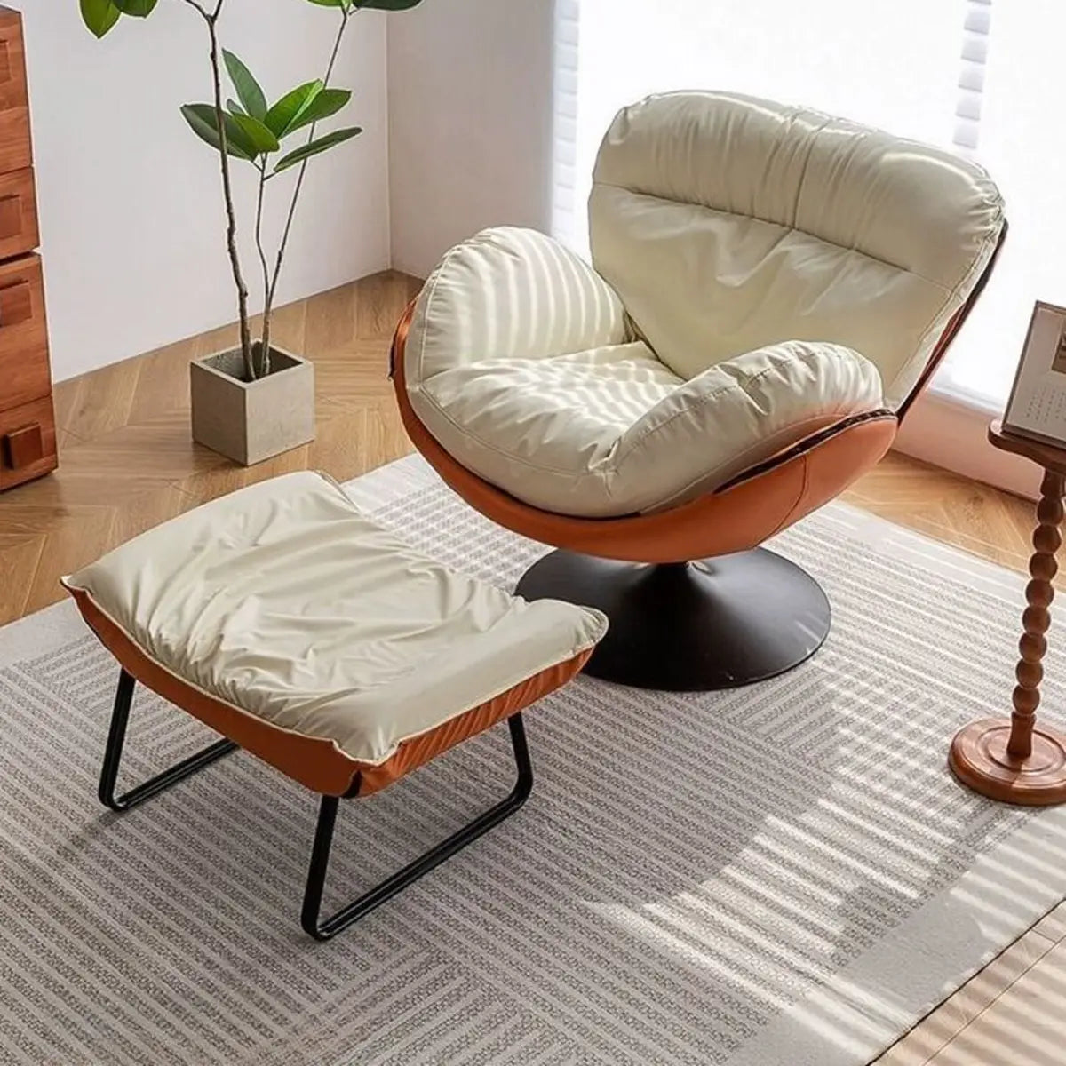 Swivel Leather Ergonomic Accent Chair with Ottoman Image - 1