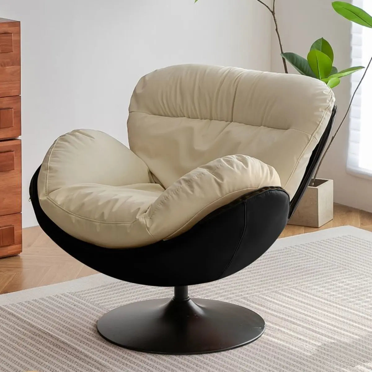 Swivel Leather Ergonomic Accent Chair with Ottoman Image - 11