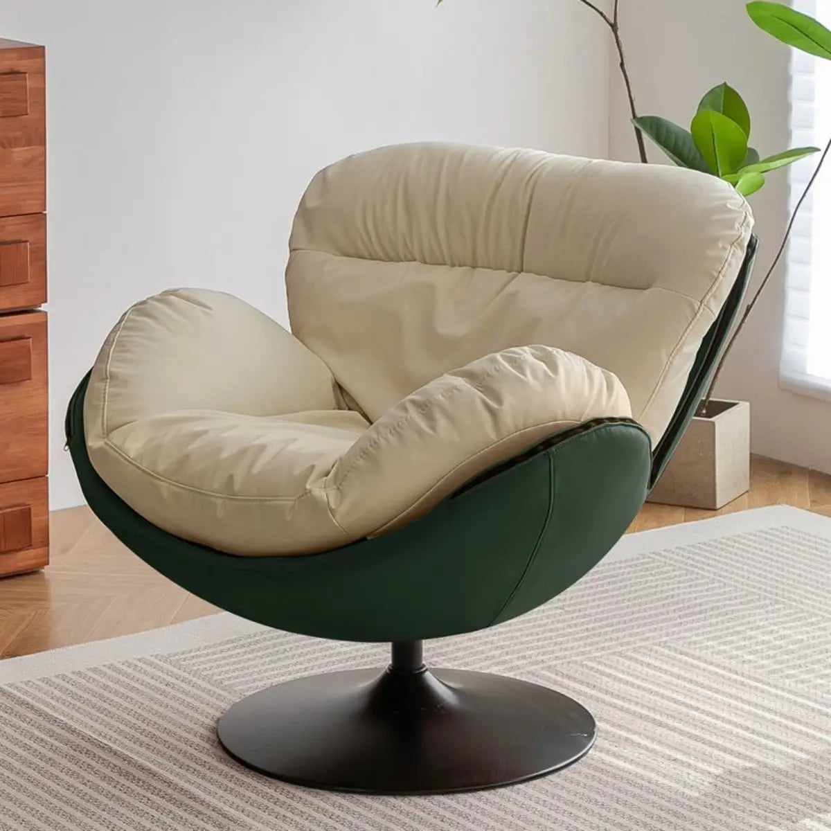 Swivel Leather Ergonomic Accent Chair with Ottoman Image - 3