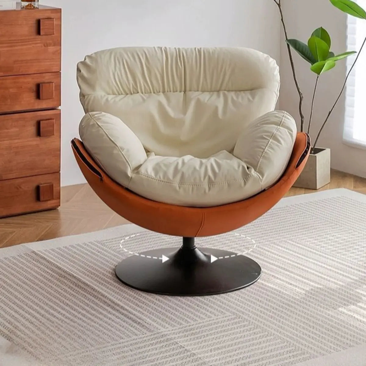 Swivel Leather Ergonomic Accent Chair with Ottoman Image - 8