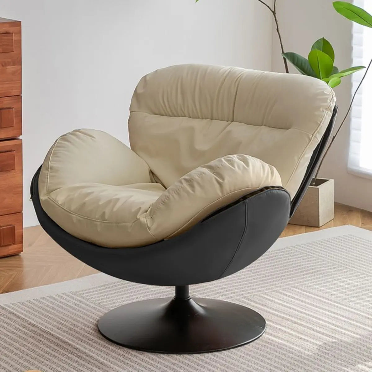 Swivel Leather Ergonomic Accent Chair with Ottoman Image - 9