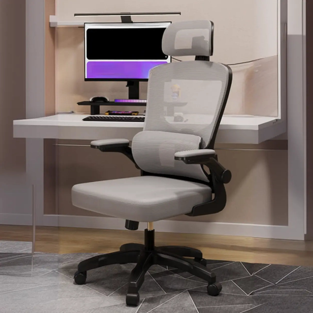 Swivel Lumbar Support Adjustable Nylon Frame Office Chair Image - 3