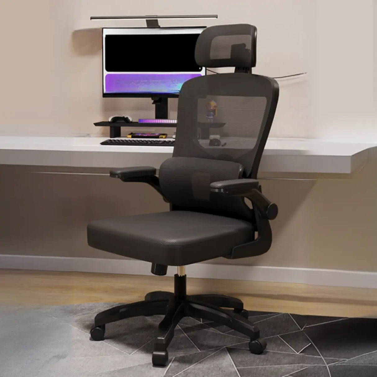 Swivel Lumbar Support Adjustable Nylon Frame Office Chair Image - 4