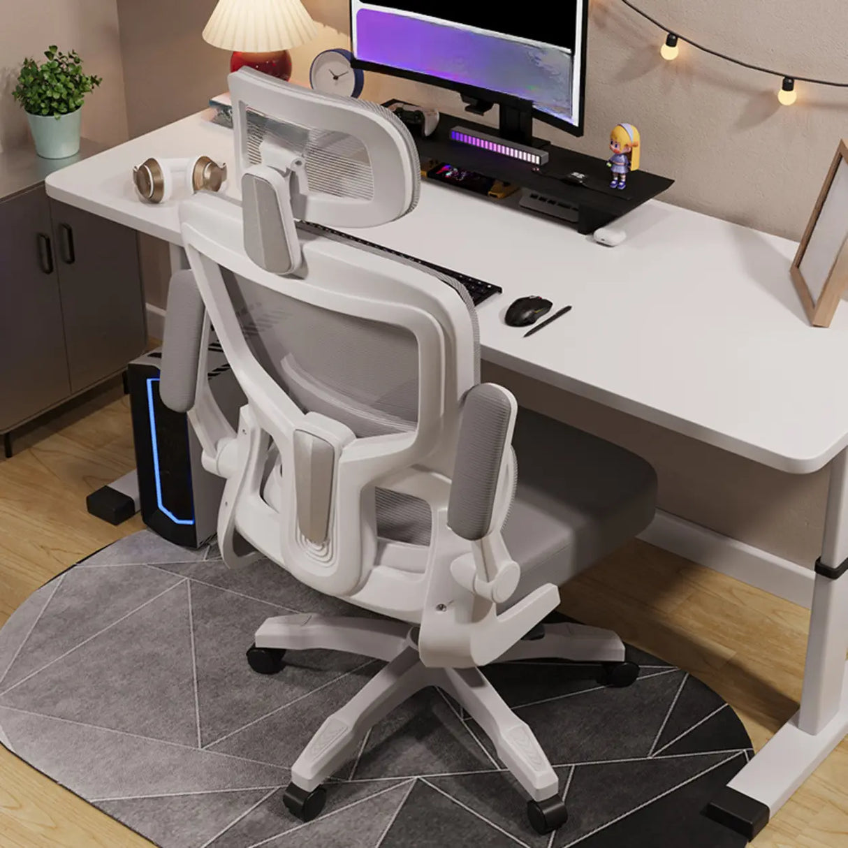 Swivel Lumbar Support Adjustable Nylon Frame Office Chair Image - 8