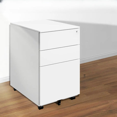 Swivel Metal Under Desk Vertical White Filing Cabinet Image - 2