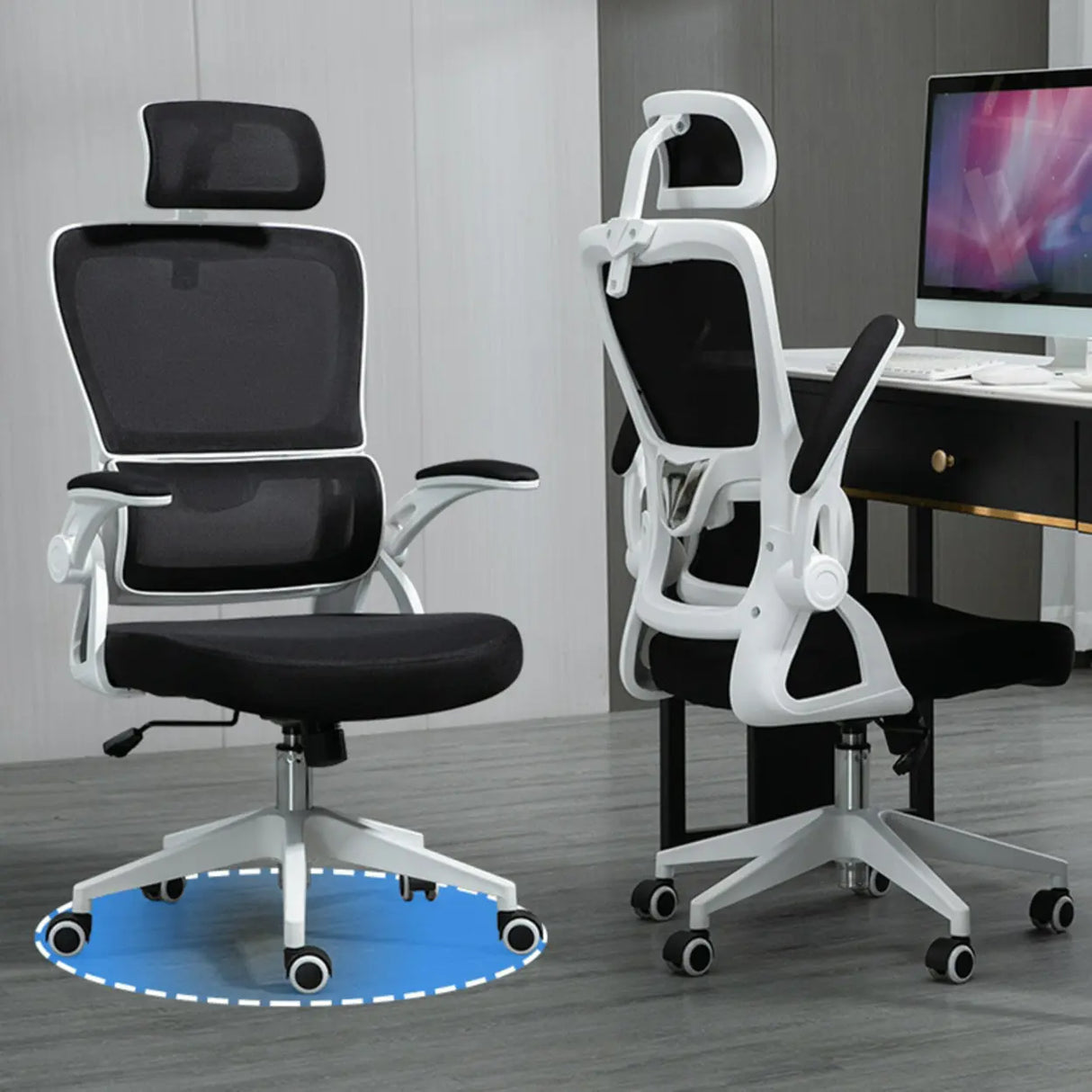 Swivel Modern Ergonomic Adjustable Arms Mesh Office Chair Image - 4