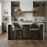 Swivel Modern Leather Open Back Upholstered Counter Stool Image - 1