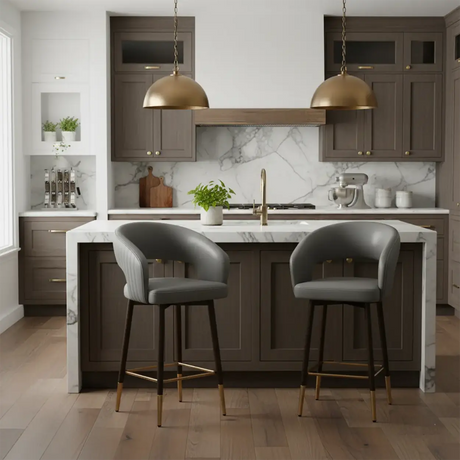 Swivel Modern Leather Open Back Upholstered Counter Stool Image - 1