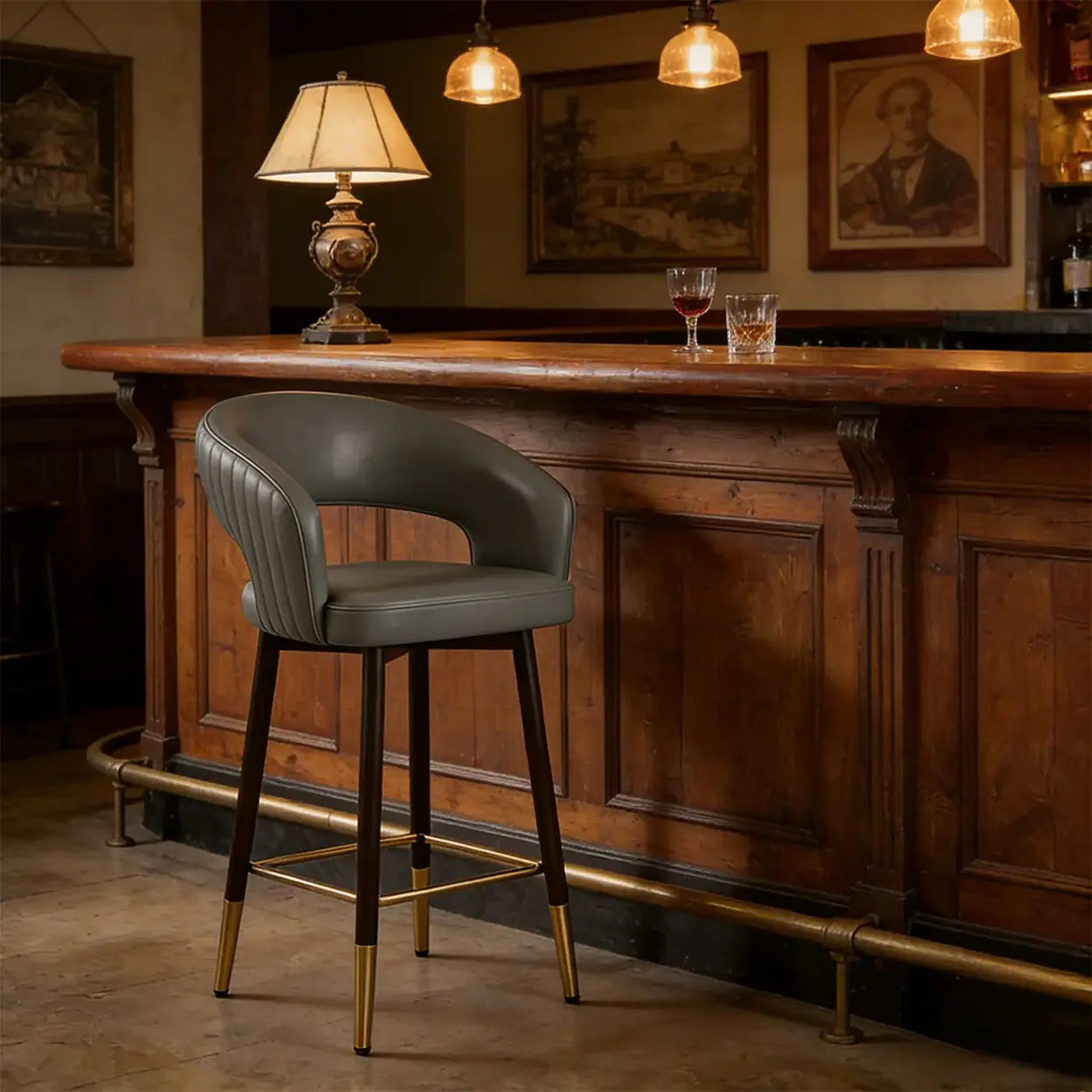 Swivel Modern Leather Open Back Upholstered Counter Stool Image - 11