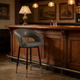 Swivel Modern Leather Open Back Upholstered Counter Stool Image - 11