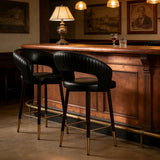 Swivel Modern Leather Open Back Upholstered Counter Stool Image - 12