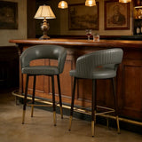 Swivel Modern Leather Open Back Upholstered Counter Stool Image - 13