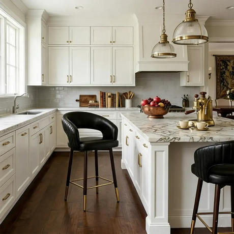 Swivel Modern Leather Open Back Upholstered Counter Stool Image - 2