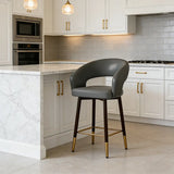 Swivel Modern Leather Open Back Upholstered Counter Stool Image - 4