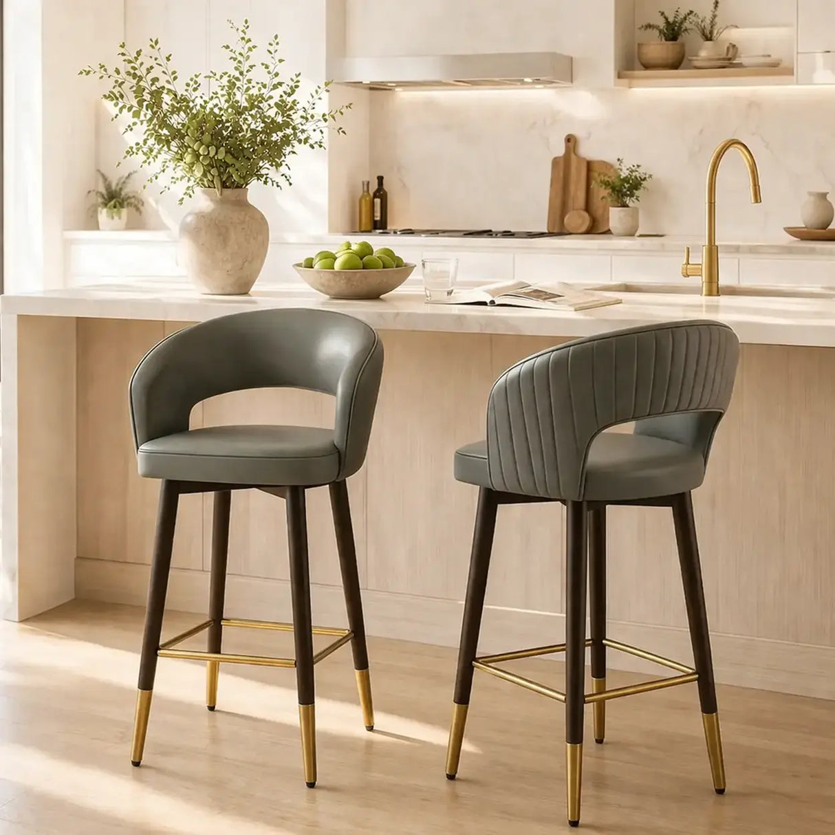 Swivel Modern Leather Open Back Upholstered Counter Stool Image - 5