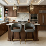 Swivel Modern Leather Open Back Upholstered Counter Stool Image - 8