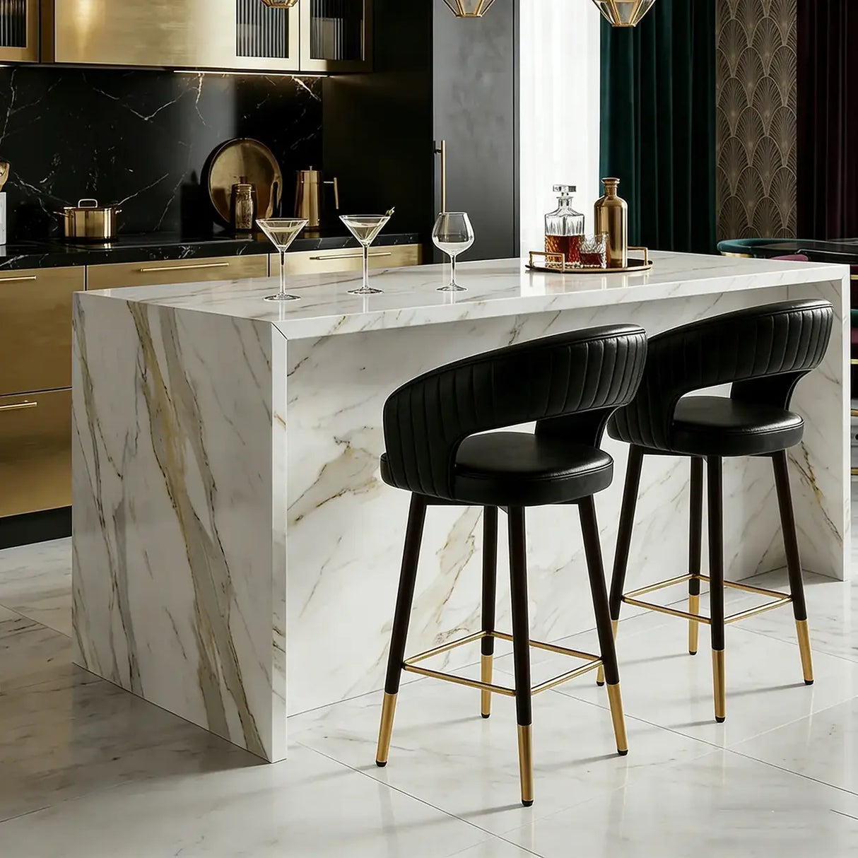 Swivel Modern Leather Open Back Upholstered Counter Stool Image - 9