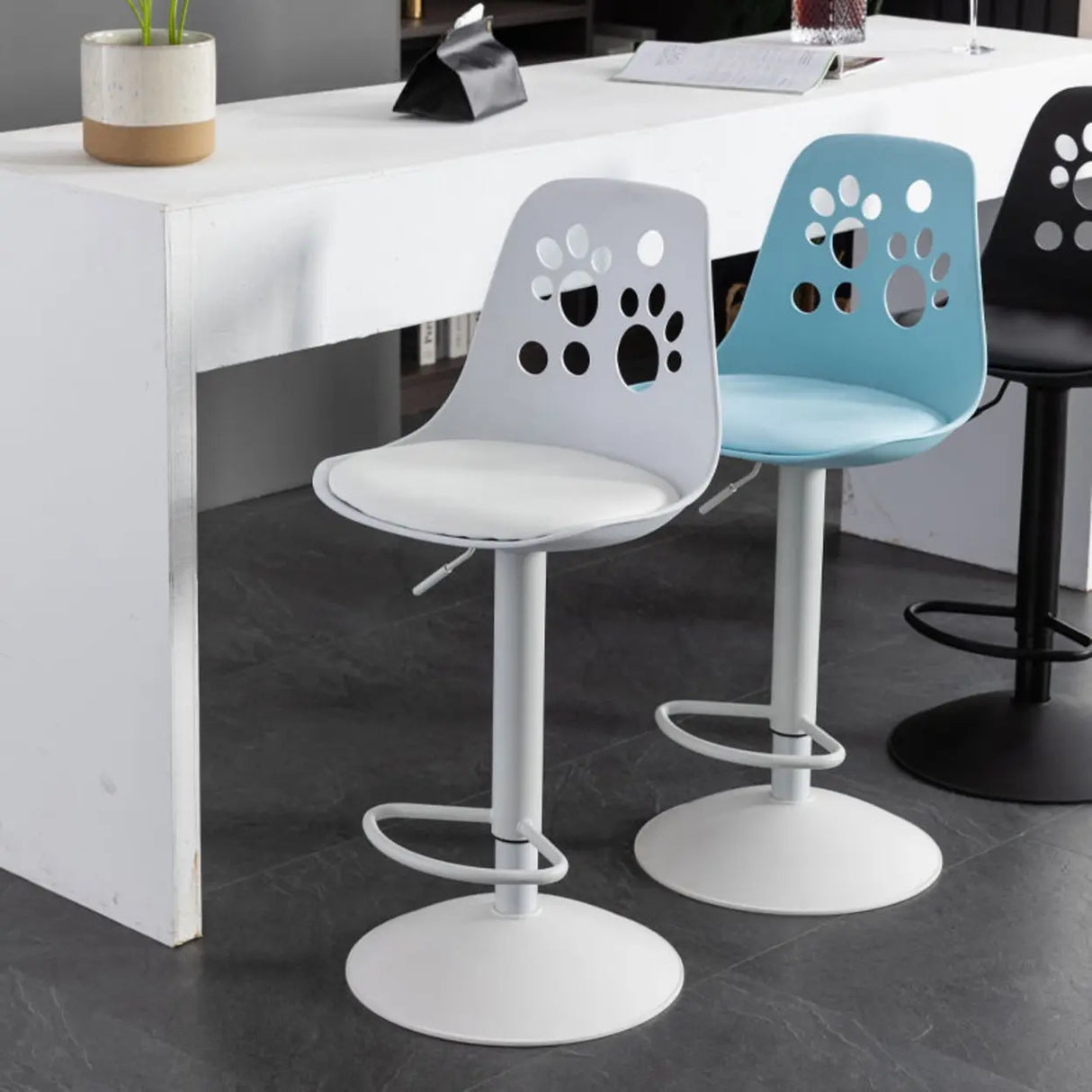 Swivel Paw-Shaped Full Back Bucket Leather Bar Stool Image - 4