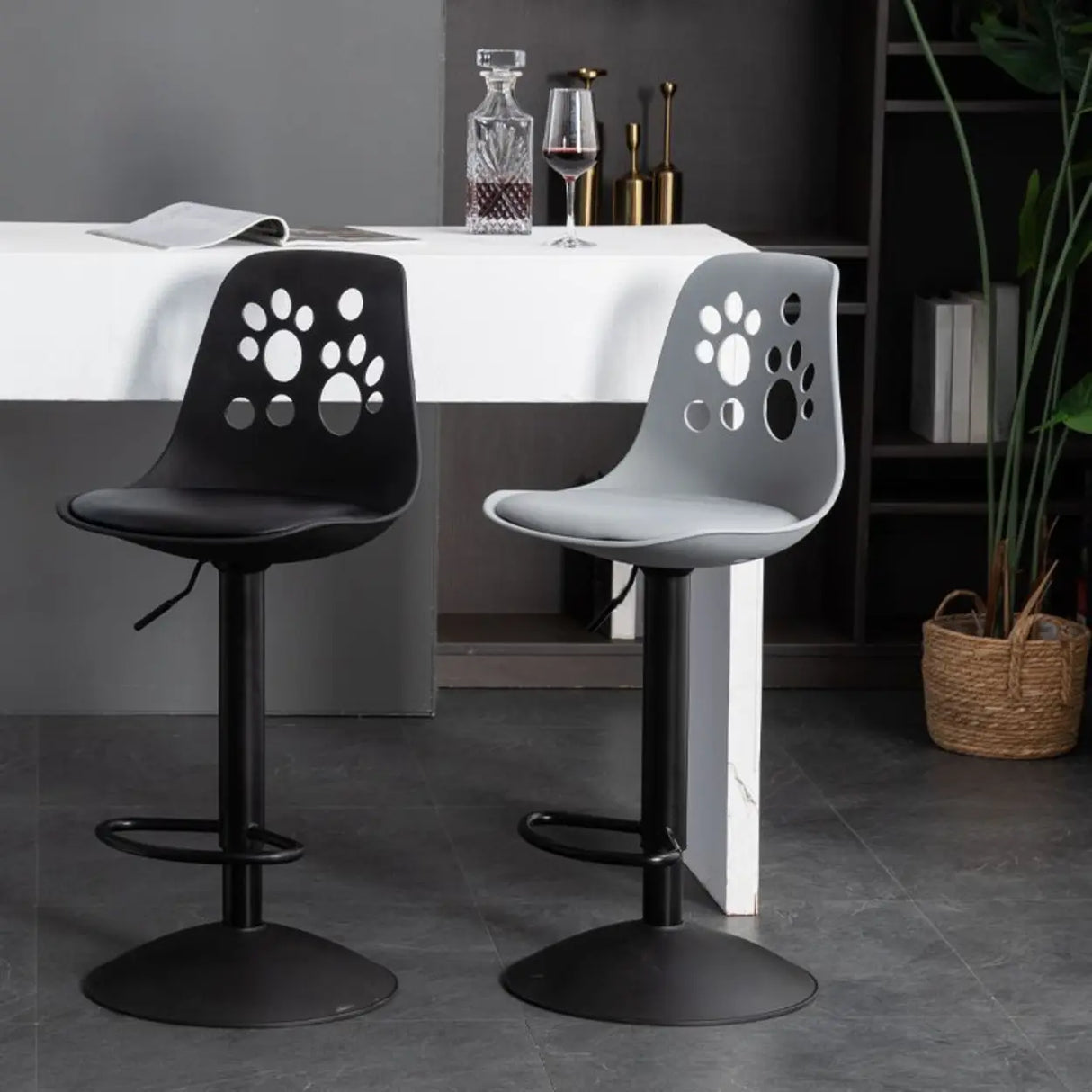 Swivel Paw-Shaped Full Back Bucket Leather Bar Stool Image - 6