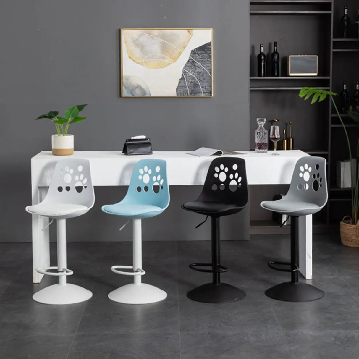 Swivel Paw-Shaped Full Back Bucket Leather Bar Stool Image - 8