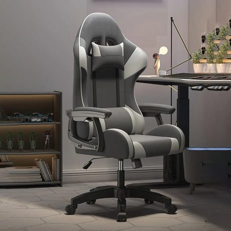 Swivel Pillow Fabric Gaming Office Gray Chair with Headrest Image - 1