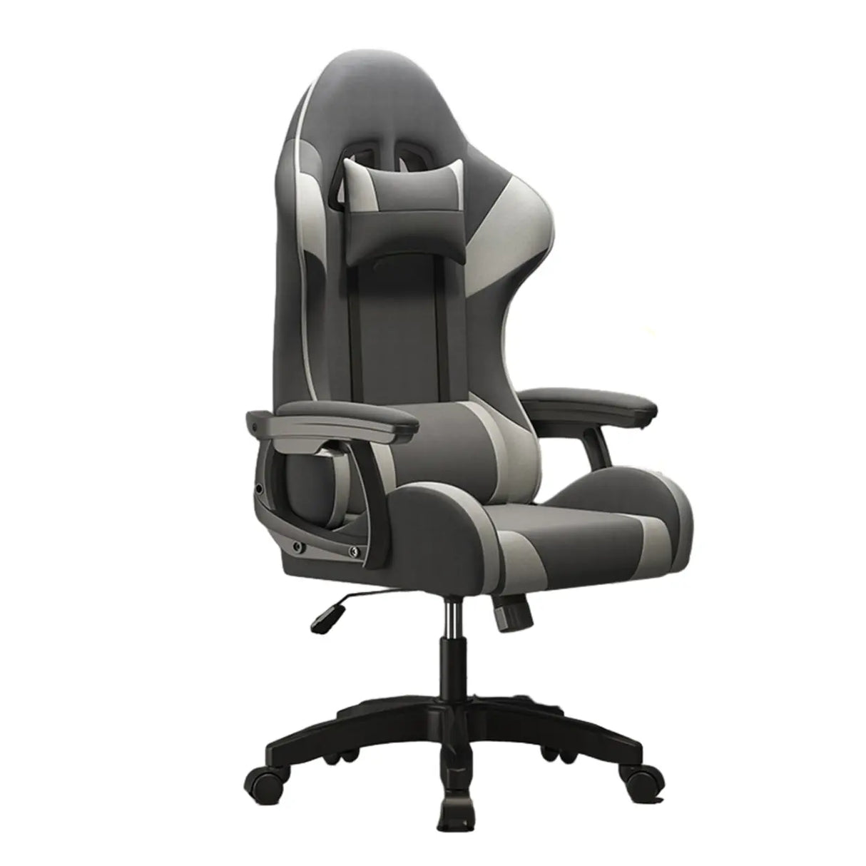 Swivel Pillow Fabric Gaming Office Gray Chair with Headrest Image - 10