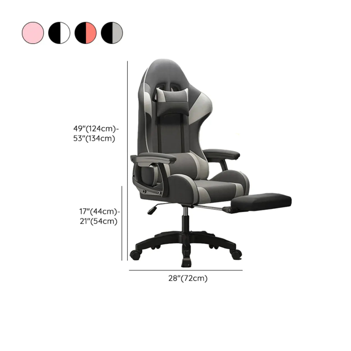 Swivel Pillow Fabric Gaming Office Gray Chair with Headrest 