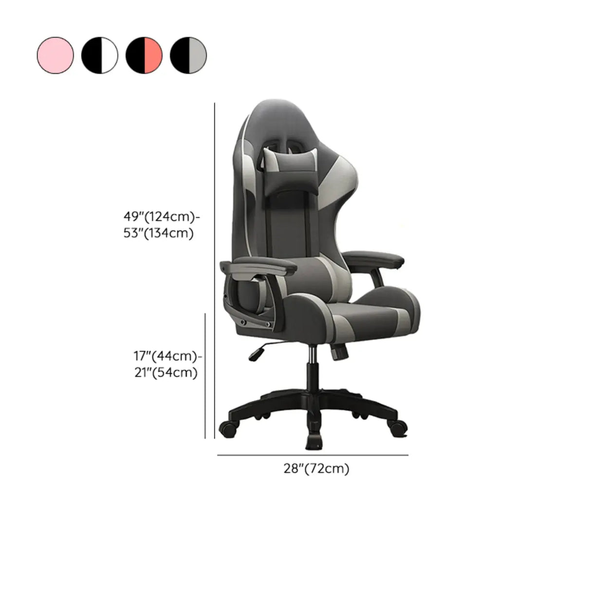 Swivel Pillow Fabric Gaming Office Gray Chair with Headrest Image - 17