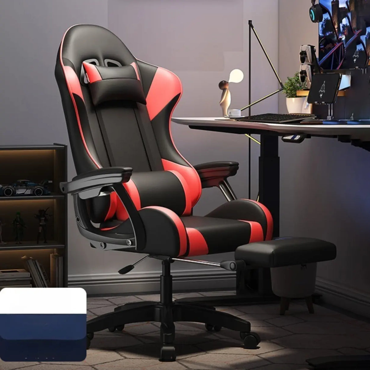 Swivel Pillow Fabric Gaming Office Gray Chair with Headrest Image - 7