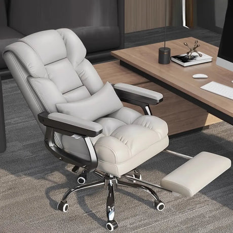 Swivel Reclining Leather Office Chair with Lumbar Support Image - 1