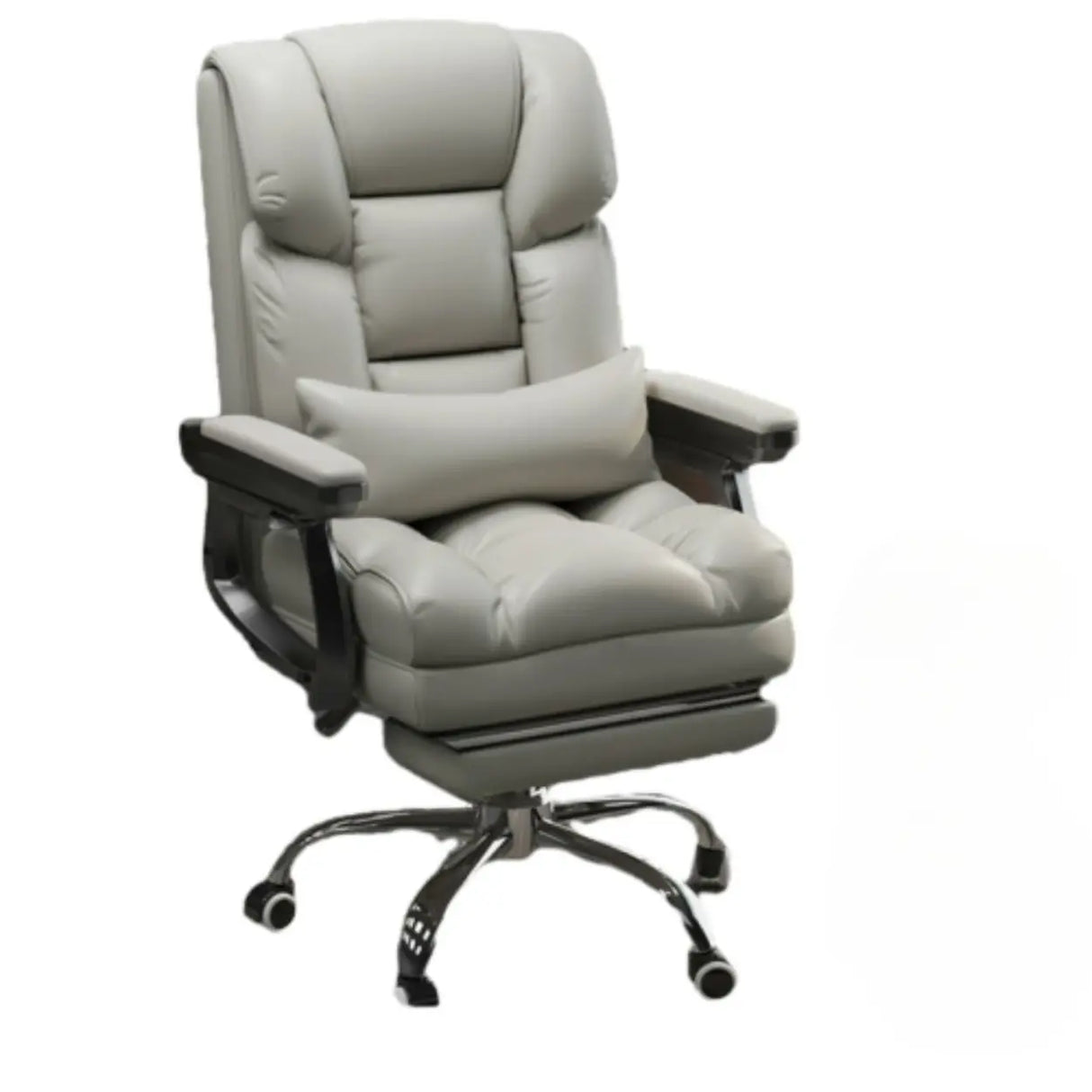 Swivel Reclining Leather Office Chair with Lumbar Support Image - 10