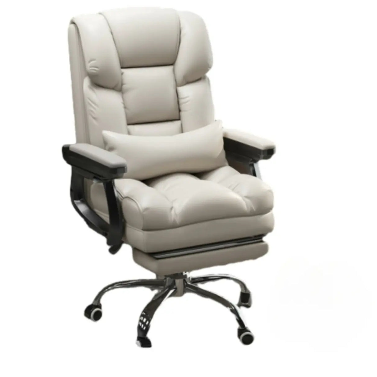 Swivel Reclining Leather Office Chair with Lumbar Support Image - 11