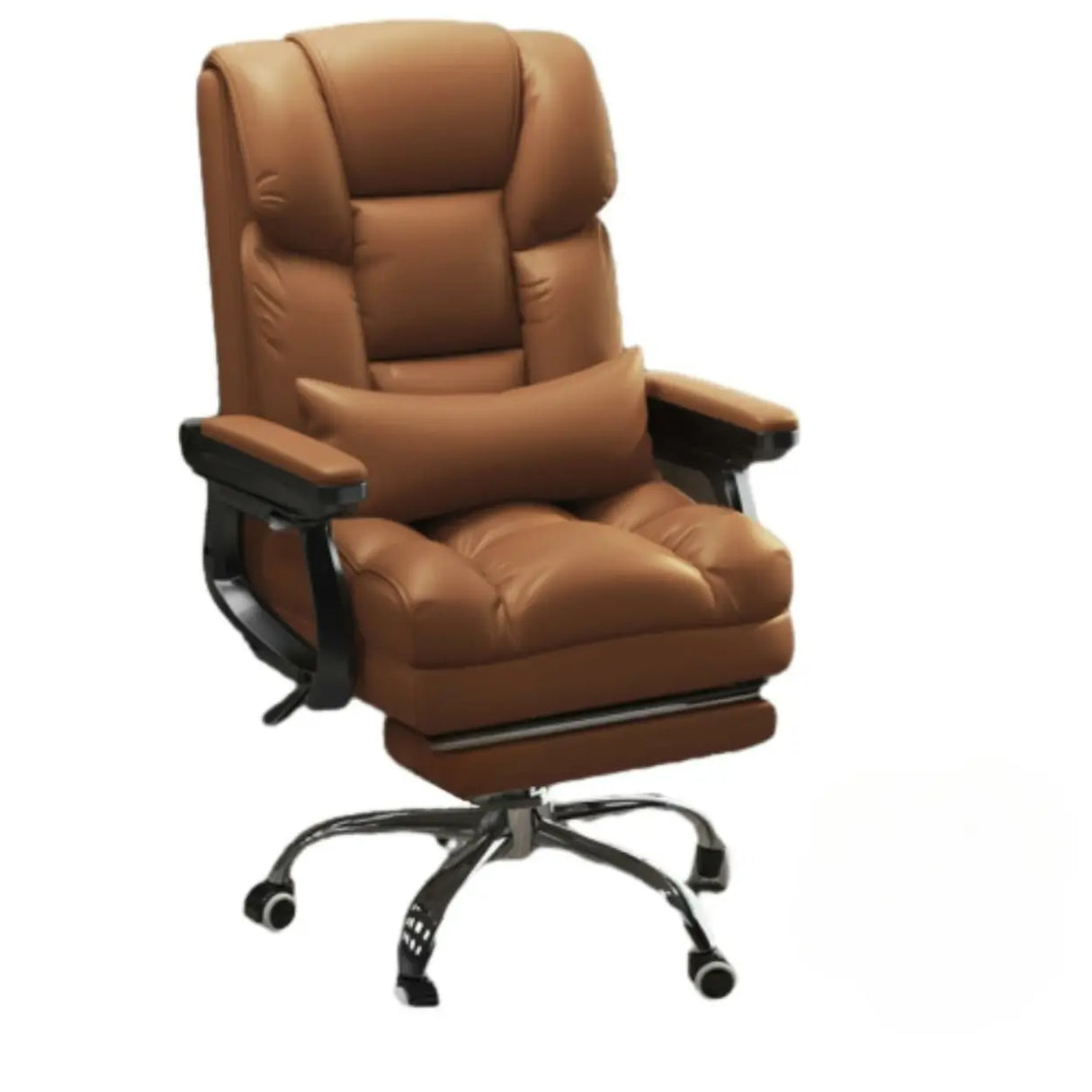 Swivel Reclining Leather Office Chair with Lumbar Support Image - 13