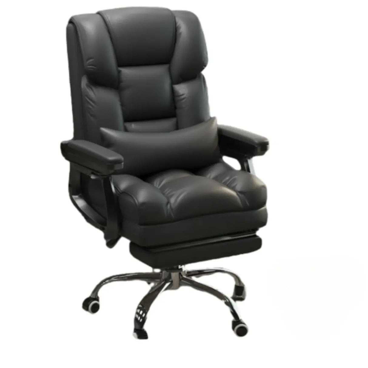 Swivel Reclining Leather Office Chair with Lumbar Support Image - 15