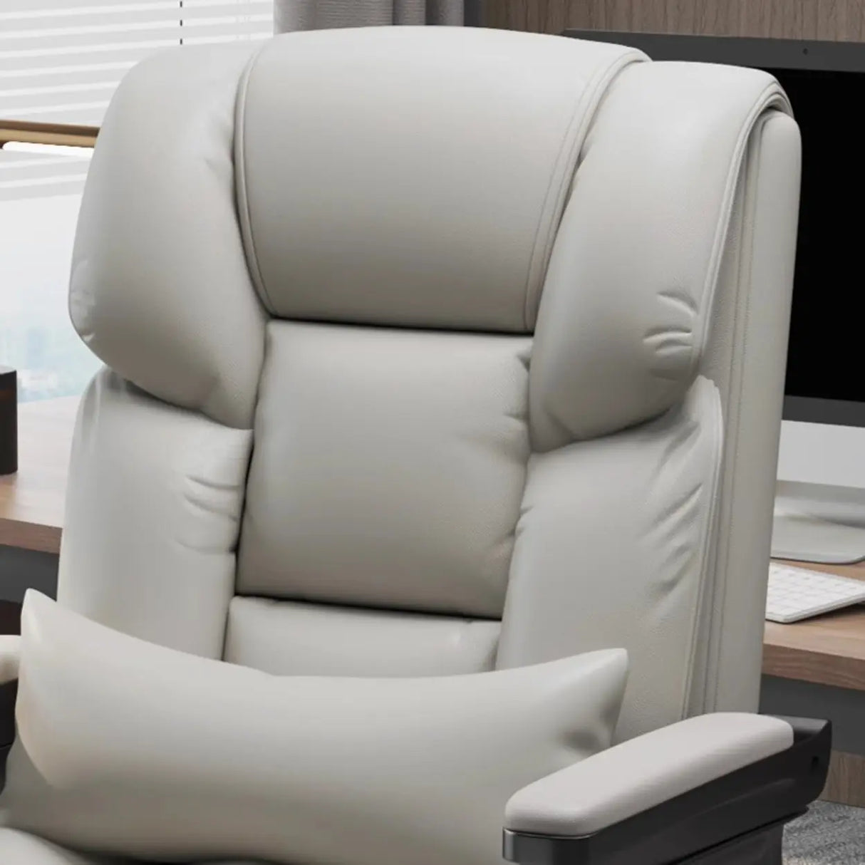 Swivel Reclining Leather Office Chair with Lumbar Support Image - 16
