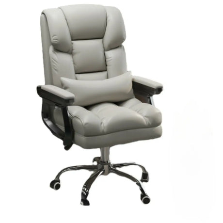 Swivel Reclining Leather Office Chair with Lumbar Support Image - 2