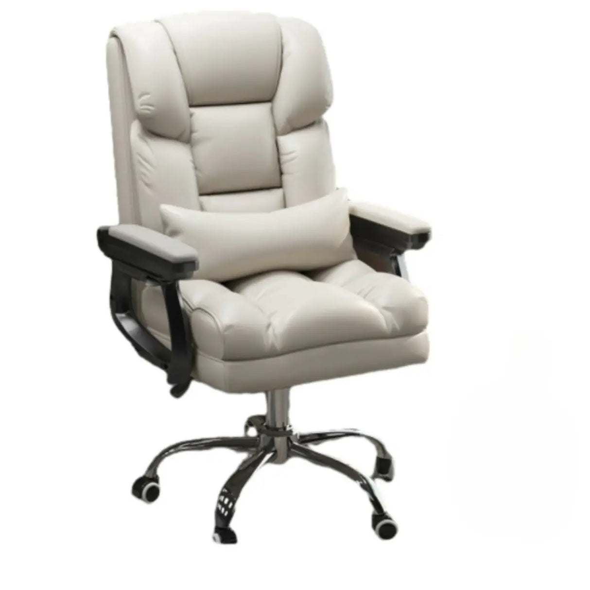 Swivel Reclining Leather Office Chair with Lumbar Support Image - 4