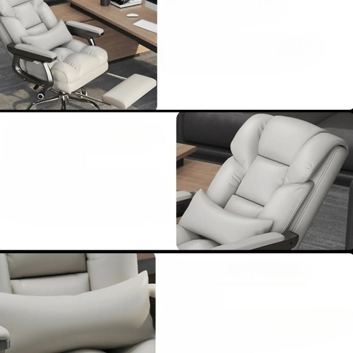 Swivel Reclining Leather Office Chair with Lumbar Support Image - 5
