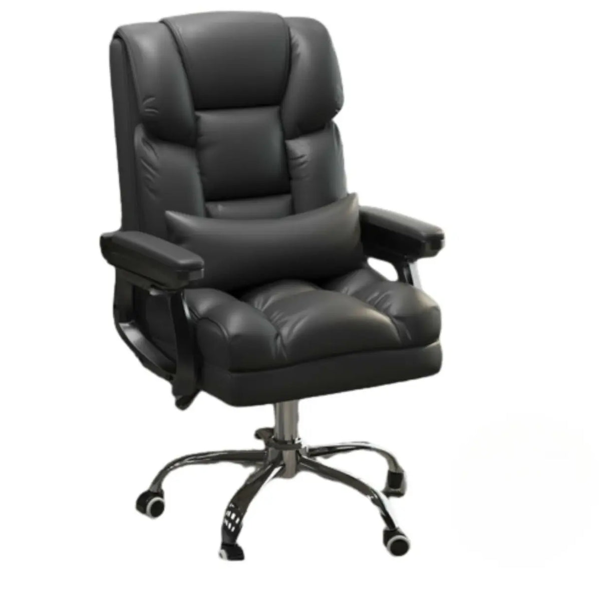 Swivel Reclining Leather Office Chair with Lumbar Support Image - 7