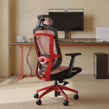Swivel Red Adjustable Wheels Ergonomic Mesh Office Chair Image - 1