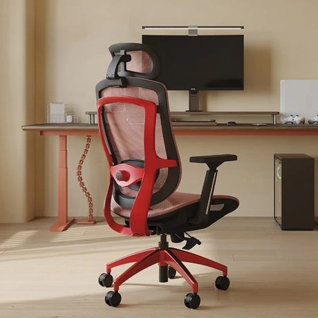 Swivel Red Adjustable Wheels Ergonomic Mesh Office Chair Image - 1