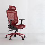 Swivel Red Adjustable Wheels Ergonomic Mesh Office Chair Image - 9