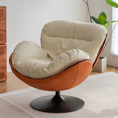 Swivel Removable Orange Leather Tight Back Accent Chair Image - 2