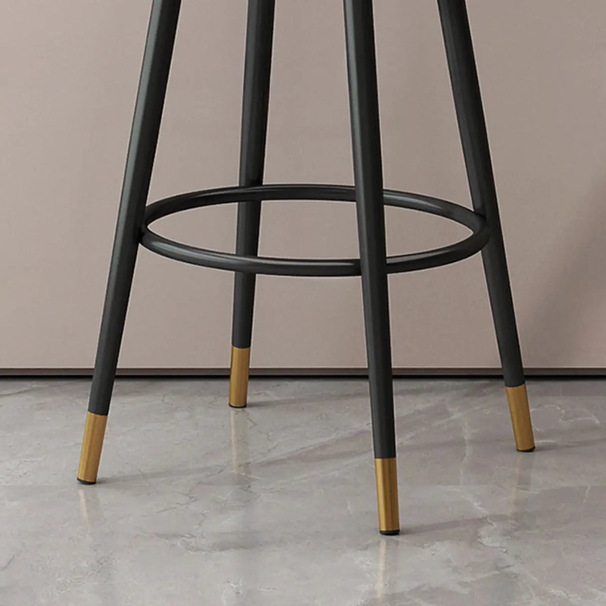 Swivel Round Upholstered Iron Bar Stool with Footrest Image - 14