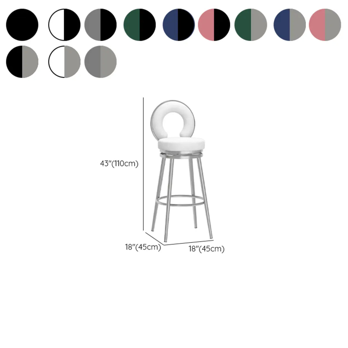 Swivel Round Upholstered Iron Bar Stool with Footrest 