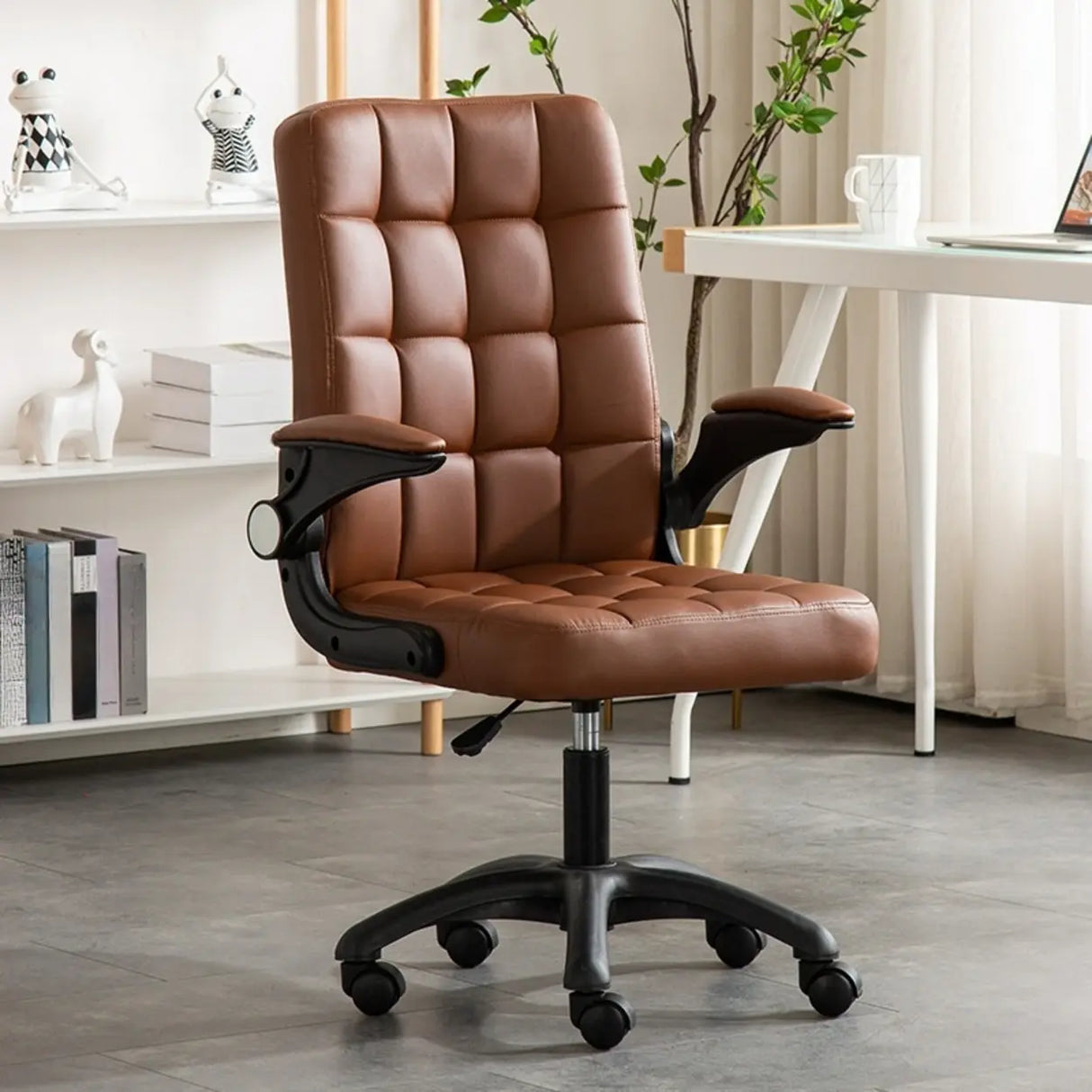 Swivel Tufted Upholstered Task Nylon Casters Office Chair Image - 16