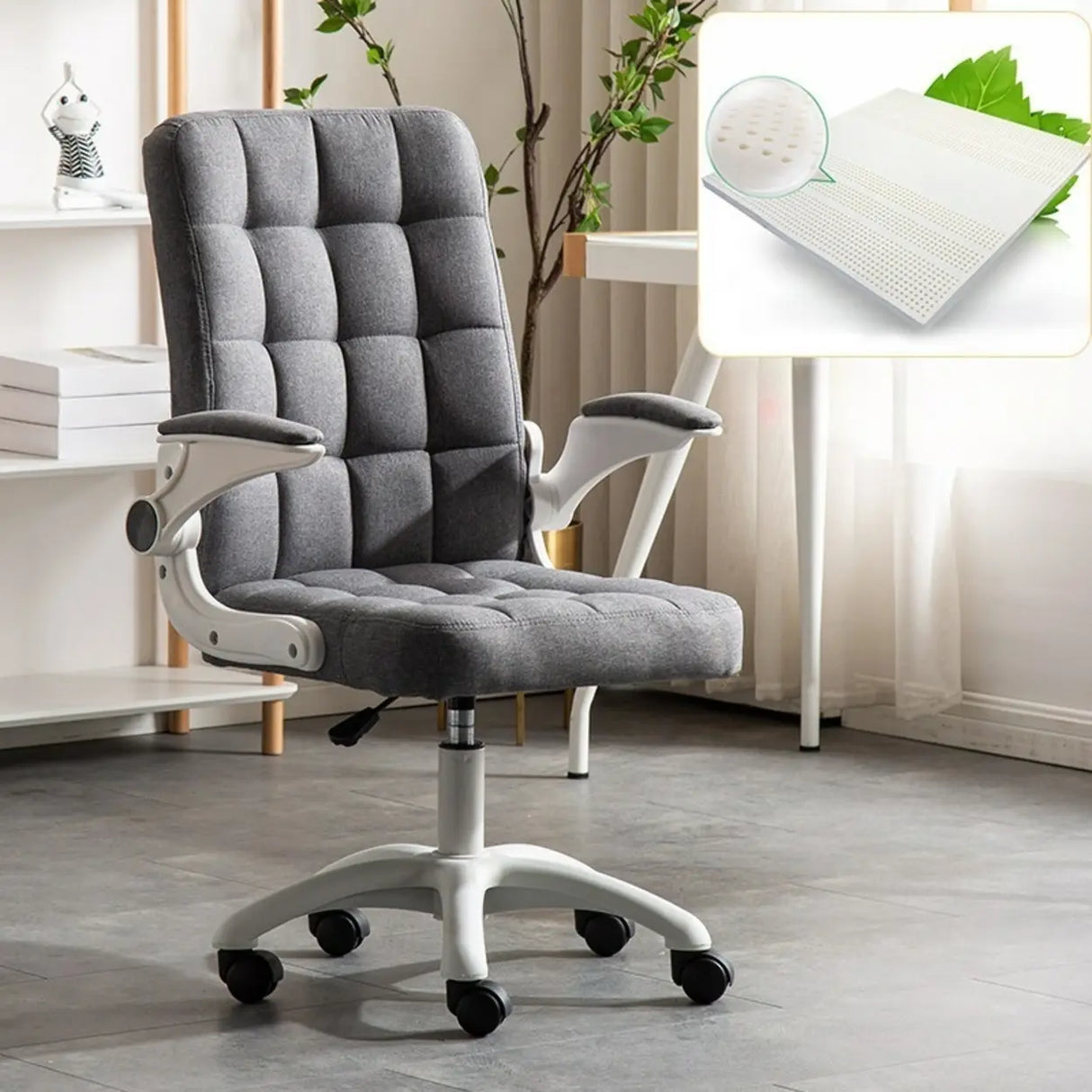 Swivel Tufted Upholstered Task Nylon Casters Office Chair Image - 18