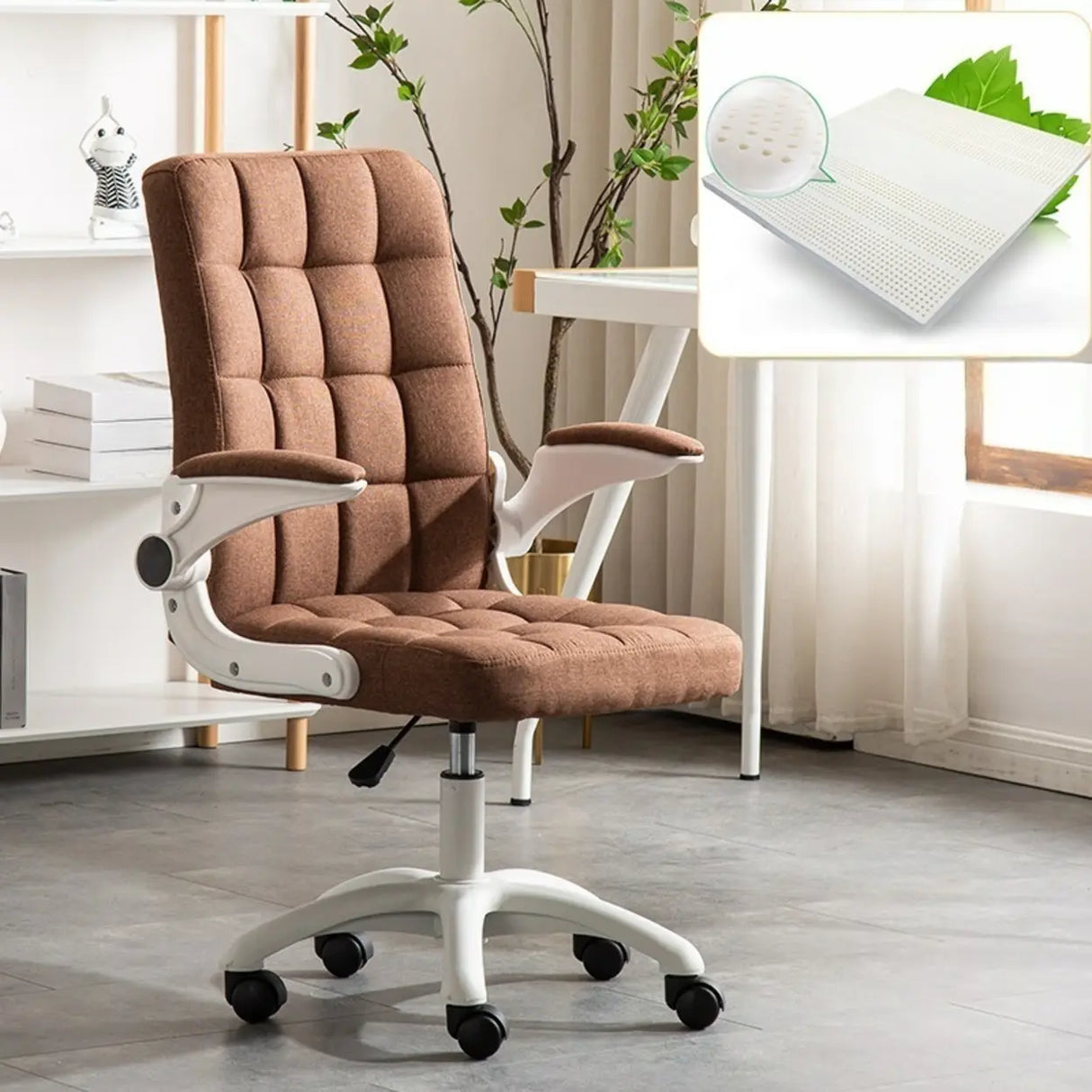 Swivel Tufted Upholstered Task Nylon Casters Office Chair Image - 21