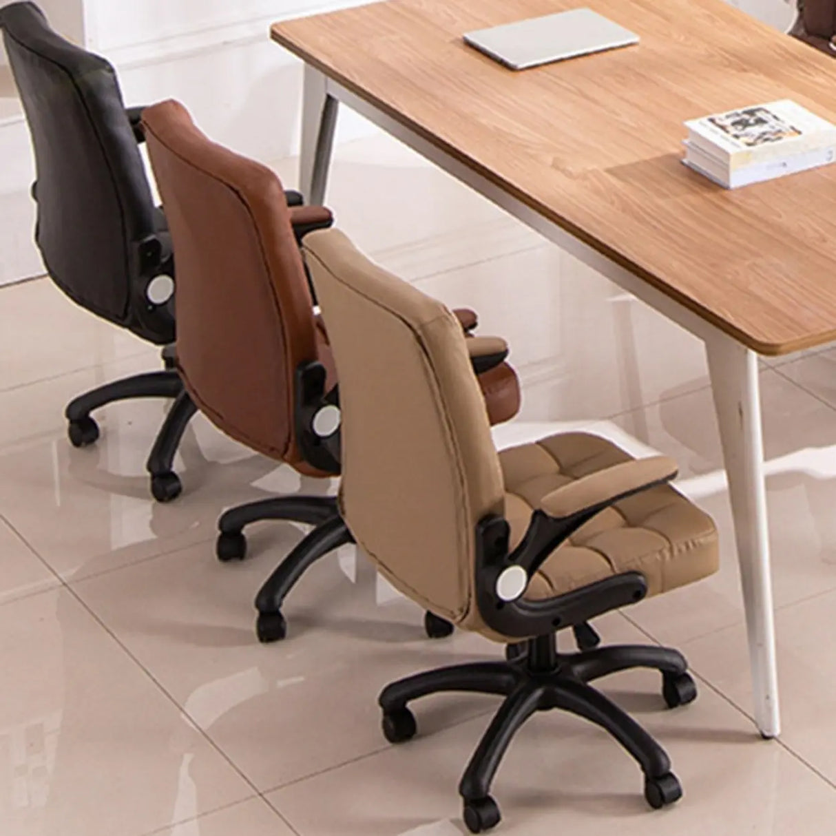 Swivel Tufted Upholstered Task Nylon Casters Office Chair Image - 3