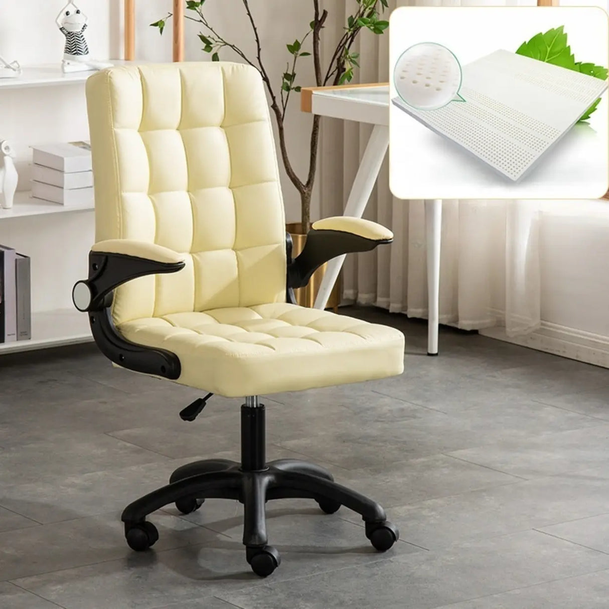 Swivel Tufted Upholstered Task Nylon Casters Office Chair Image - 4
